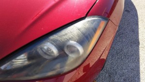 Headlights reconditioned by a competitor without applying the coating one month later.
